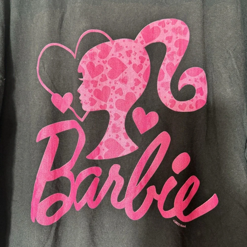 Unisex Mattel Barbie Short Sleeve Graphic Tshirt Pink Head Silhouette Logo Sz XL